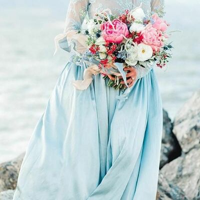 Baby blue a line lace beach boho wedding dress bridal gown wedding gown