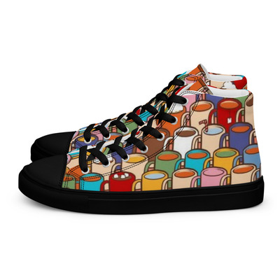 Coffee cups black womens high top canvas shoes
