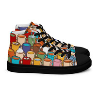 Coffee Cups Black Womens high top canvas shoes - Thumbnail 6