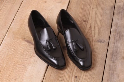 Handmade Men Black Calf Leather Tassel Loafers Dress Shoes 