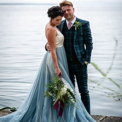 Simple a line light blue beach boho wedding dress bridal gown wedding gown