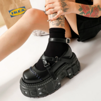 Gothic Punk Black Rivet Buckle Strap Platform Shoes - Thumbnail 1