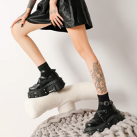 Gothic Punk Black Rivet Buckle Strap Platform Shoes - Thumbnail 3