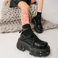 Gothic Punk Black Rivet Buckle Strap Platform Shoes - Thumbnail 4