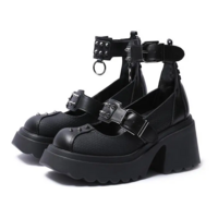 Black Rivet Metal Decor Leather High Heels Shoes - Thumbnail 1