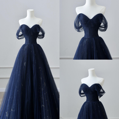 Blue tulle long a-line prom dress with corset - Thumbnail 1
