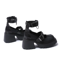 Black Rivet Metal Decor Leather High Heels Shoes - Thumbnail 5