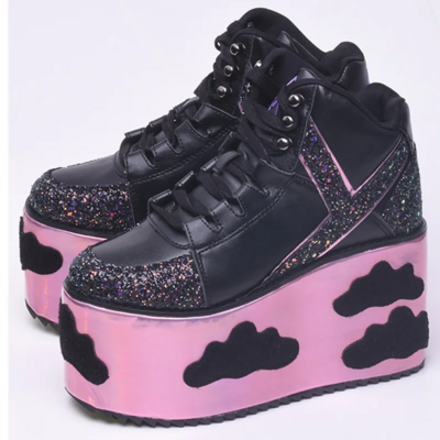 Punk Style Lace-Up High Heel Wedge Shoes