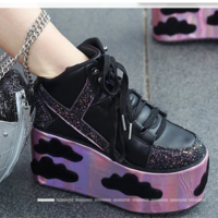 Punk Style Lace-Up High Heel Wedge Shoes - Thumbnail 2