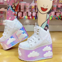 Punk Style Lace-Up High Heel Wedge Shoes - Thumbnail 10