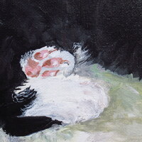 "Kitten And A Favorite Toy" Tuxedo cat art, Original Acrylic Painting By N.E.Thompson, 11x14 Inches - Thumbnail 3
