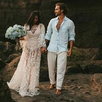 Sexy A Line Lace Beach Boho Wedding Dress Bridal Gown Wedding Gown - Thumbnail 1