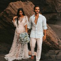 Sexy A Line Lace Beach Boho Wedding Dress Bridal Gown Wedding Gown - Thumbnail 2