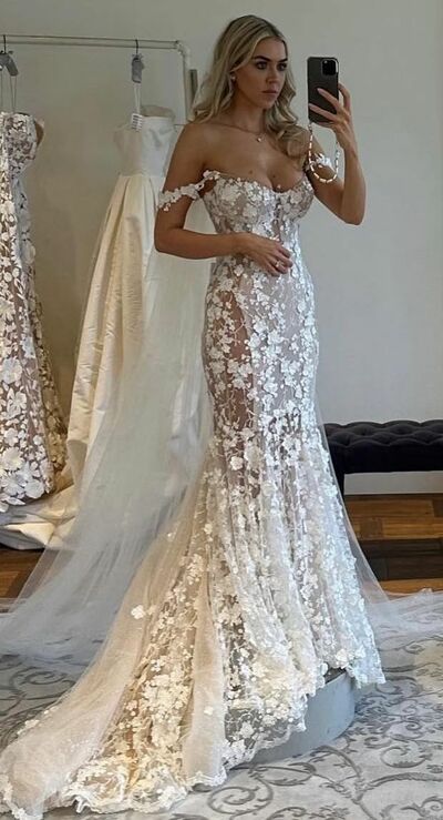 Luxury Mermaid 3D Flowers Floral Wedding Dress Bridal Gown Wedding Gown