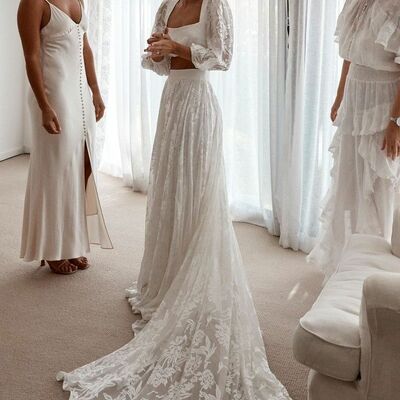 Sexy two pieces lace beach boho wedding dress bridal gown wedding gown