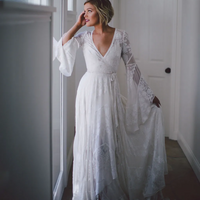 Elegant V-neck Lace Wedding Dress Bridal Dress Wedding Gown - Thumbnail 1