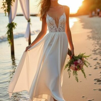 Sexy beach v-neck wedding dress bridal dress wedding gown