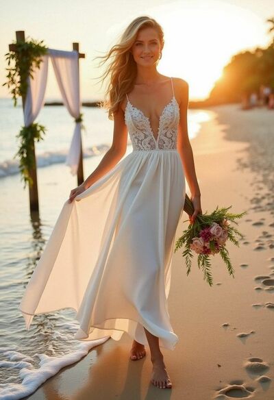 Sexy Beach V-neck Wedding Dress Bridal Dress Wedding Gown
