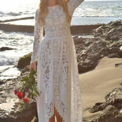 Lace victorian hippie boho wedding dress, beach wedding gown bridal dress