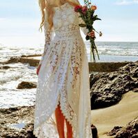 Lace Victorian Hippie Boho Wedding Dress, Beach Wedding Gown Bridal Dress - Thumbnail 1