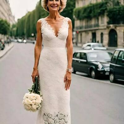 Simple sheath lace tea-length beach boho wedding dress bridal gown wedding gown