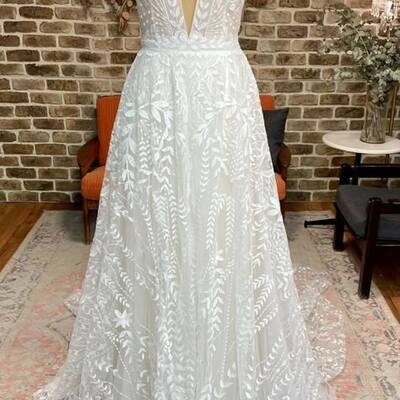 A-line lace wedding dress, lace wedding gown bridal dress