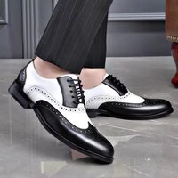 Brogue carved color matching men's business formal shoes 2 colors - Thumbnail 4