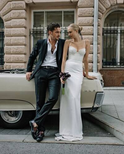 Simple Sheath Spaghetti Straps Beach Boho Wedding Dress Bridal Gown Wedding Gown