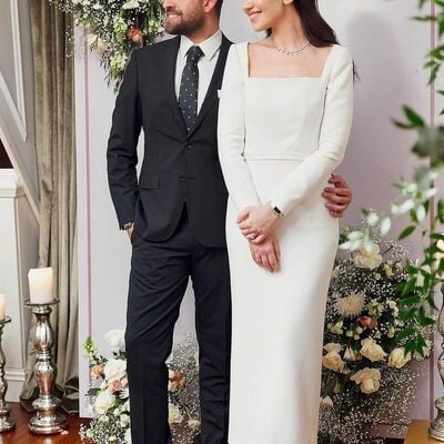 Simple sheath scoop long sleeve wedding dress bridal gown wedding gown