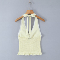 Retro V-neck halter neck elastic waist vest - Thumbnail 2