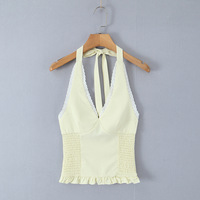 Retro V-neck halter neck elastic waist vest - Thumbnail 3