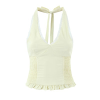 Retro V-neck halter neck elastic waist vest - Thumbnail 1