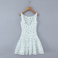 Small fresh floral print single breasted sexy backless dress - Thumbnail 2