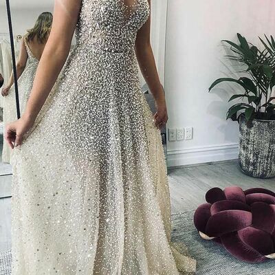 Sexy sparkle a line sequins lace wedding dress bridal gown wedding gown