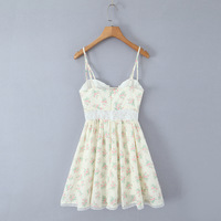 Lace Embroidery Printed Fishbone Waist Suspender Short Dress - Thumbnail 4