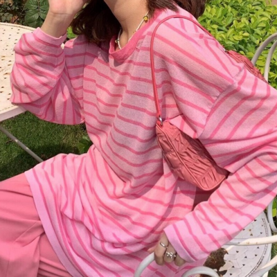 90's pastel color block stripe t-shirt