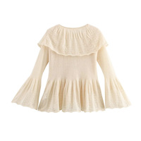 Round neck solid color loose pullover female French V-neck design - Thumbnail 2