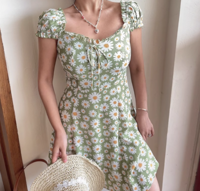 Small fresh pastoral style holiday casual print dress