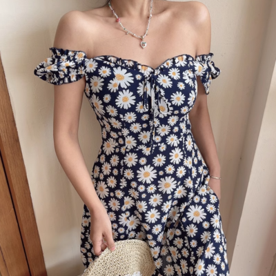 Small fresh pastoral style holiday casual print dress