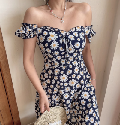 Small fresh pastoral style holiday casual print dress