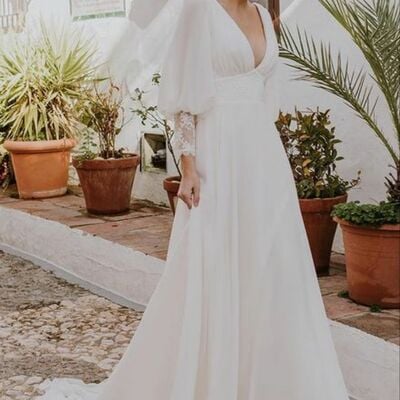 Sexy v neck beach boho wedding dress bridal gown wedding gown