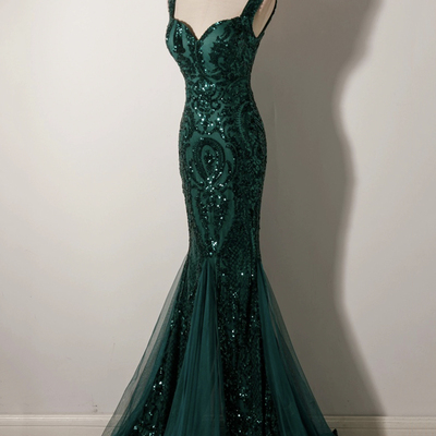 Green sequins long mermaid prom party dress - Thumbnail 1