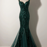 Green Sequins Long Mermaid Prom Party Dress - Thumbnail 1