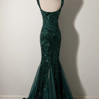 Green Sequins Long Mermaid Prom Party Dress - Thumbnail 2