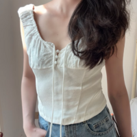 Casual embroidered bow tie stitching slim fit top camisole - Thumbnail 5