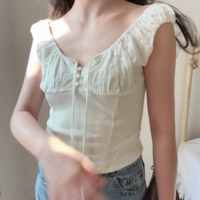 Casual embroidered bow tie stitching slim fit top camisole - Thumbnail 6