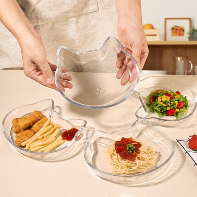 Thick Heat-resistant Cat Shape Glass Plates Set