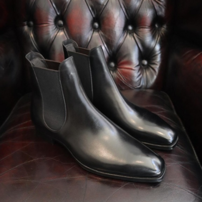 Handmade men black calf leather chelsea boot - Thumbnail 2