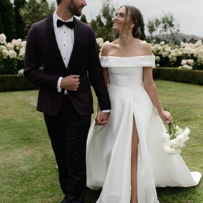 Elegant ball gown off the shoulder side slit beach boho wedding dress bridal gown wedding gown