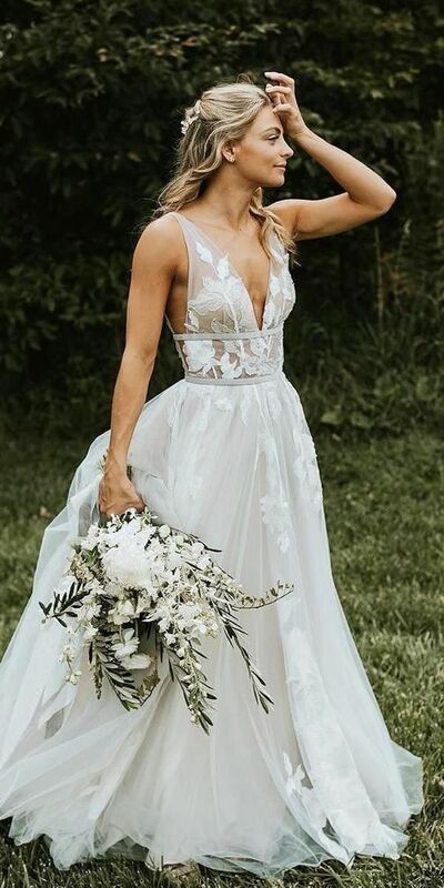 Sexy Ball Gown Lace Beach Boho Wedding Dress Bridal Gown Wedding Gown